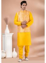 Silk Yellow Traditional Wear Corset Work Readymade Modi Jacket Kurta Pajama